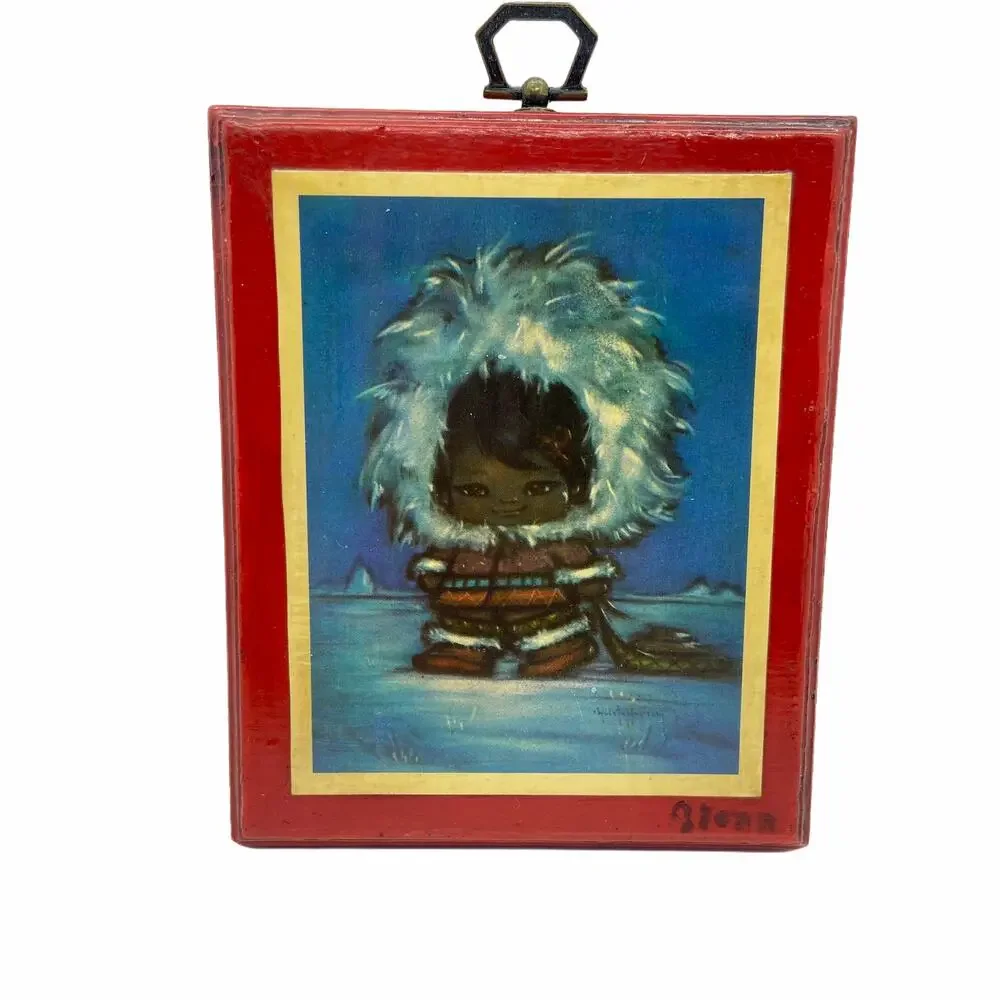 Inuit Decoupage Wall Hanging 1972 Novelty Kitsch Handmade Retro Chic by Fiona
